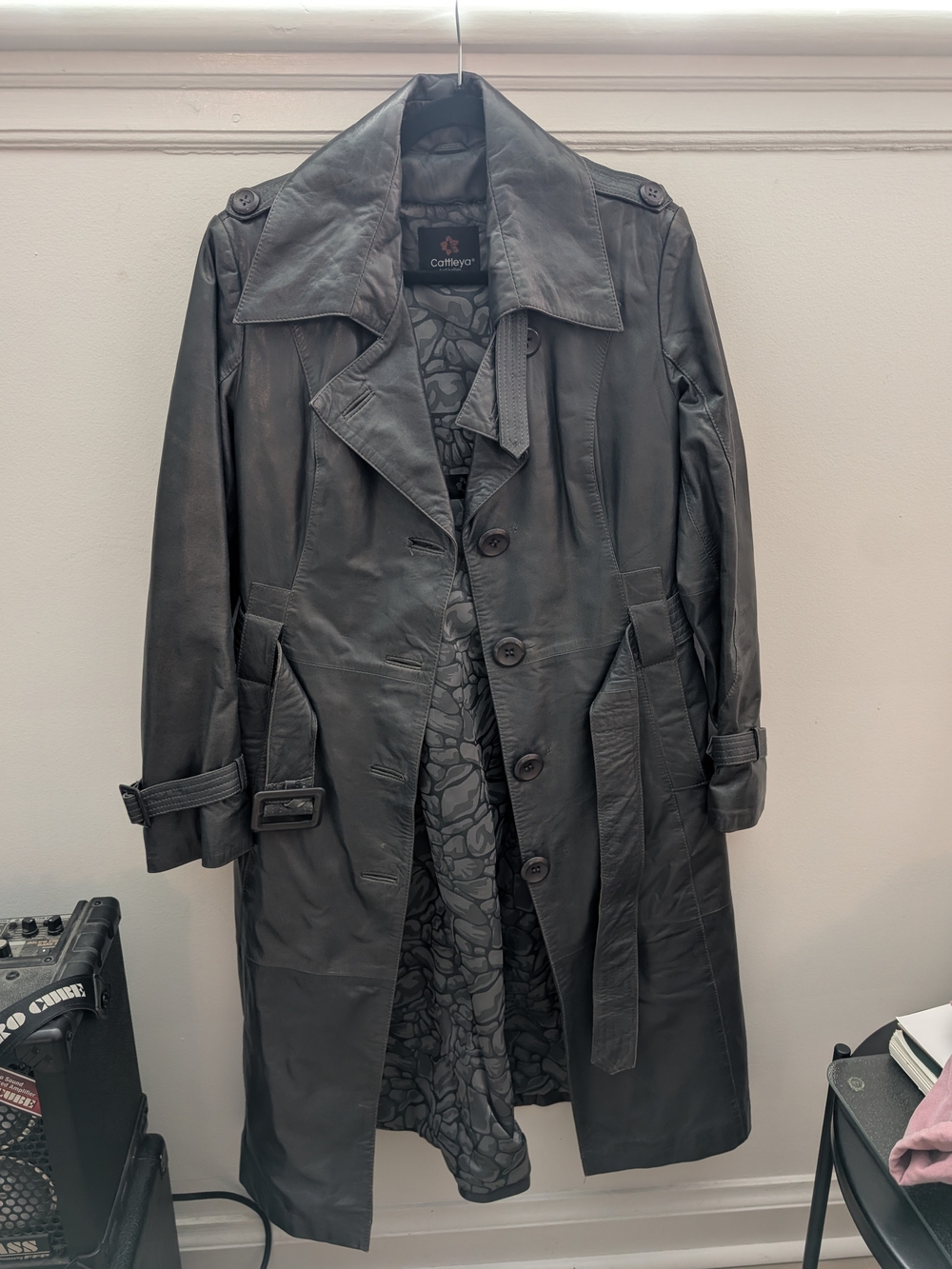 Grey Leather Trench Coat
